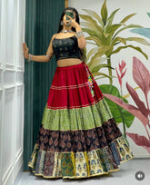 Trendy Red Cotton Print Work Lehenga Choli